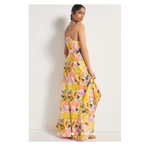 Hutch Anthropologie Womens XL Yellow Fruit Print Hi Low Maxi Wrap Dress Vacation - 第 5/9 張圖片