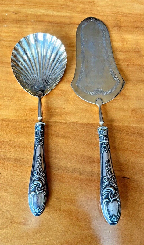 Vintage 800 Silver and Vermeil Cake Server and Serving Spoon Made in Italy