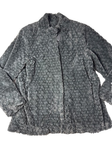 Dennis Basso Gray Faux Fur Coat Mob Wife Jacket Glam Sz XL - Picture 4 of 9