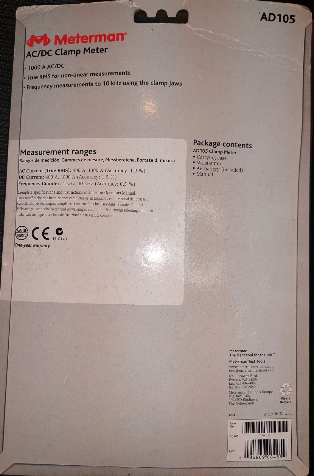 Pince ampèremétrique AC/DC de marque Meterman AD 105