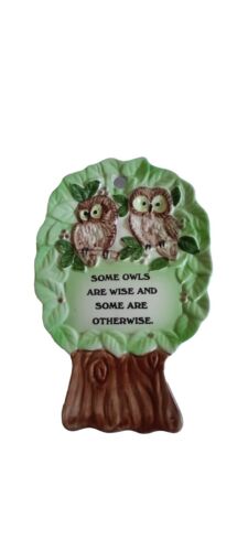 Kitsch Vintage Owl Spoon Rest Trinket Dish Wall Plaque Some Owls Are Wise - Foto 1 di 5
