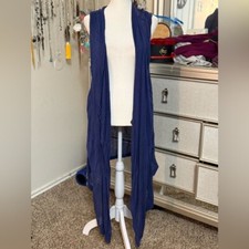 Melissa McCarthy blue long sleeveless cardigan