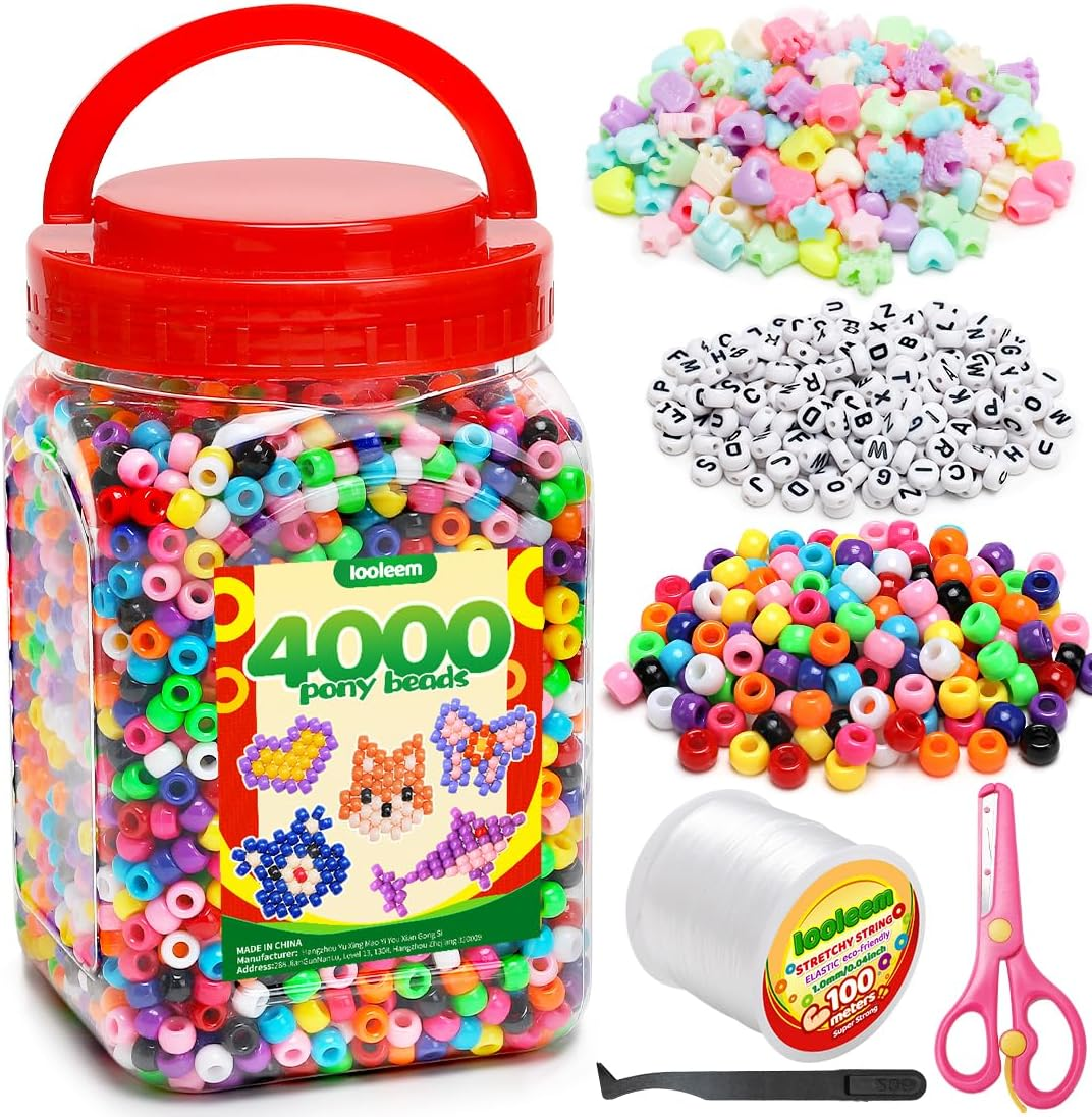Multi-Colored Bulk Pony Beads - 4000Pc Kit for Friendship Bracelets & Jewelry Ma