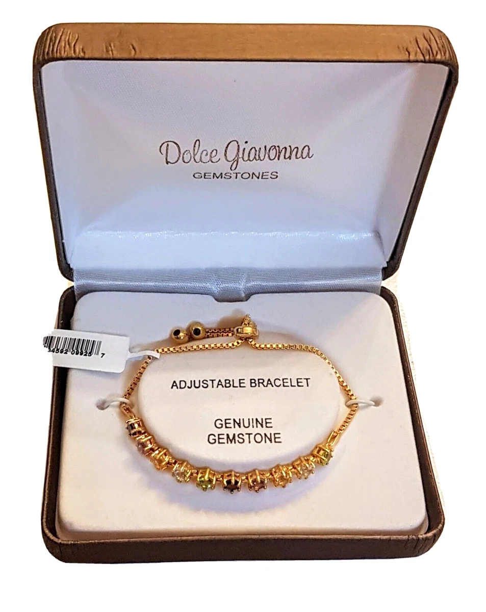 Dolce Giavonna Genuine Gemstone Bracelet NEW w box Adjusts Gold