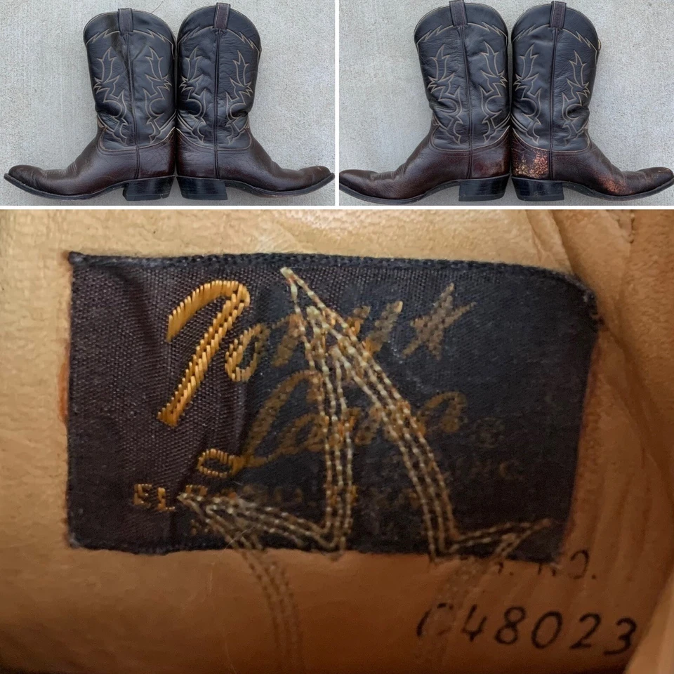 vintage Tony Lama cowboy boots western brown leather mens size 9 1/2 D - Image 3 of 4