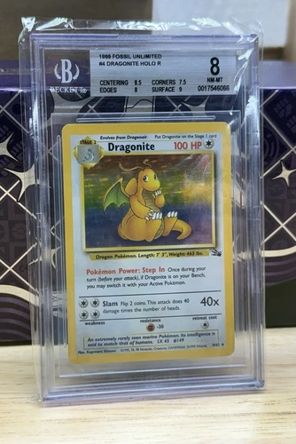 1999 POKEMON FOSSIL DRAGONITE HOLO R #4/62 BGS 8 NM-MT Beckett