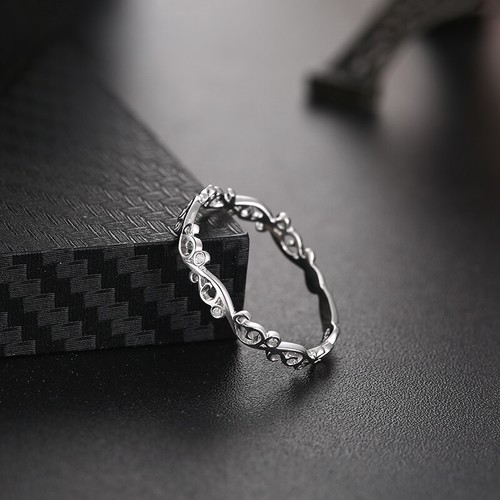 Solid 18k White Gold Antique/vintage Natural Si/h Diamonds Engagement Band Ring - Picture 6 of 7