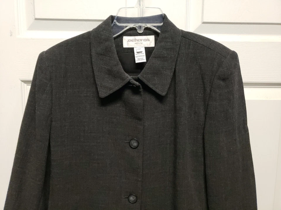 Chaqueta Jones New York para mujer talla 14P gris oscuro con botones delanteros 3 botones Foto 2 de 4