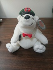 Coca-cola Polar Bear Bean Bag Plush With Driver Cap 6 Inches