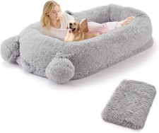 71''x45''x12''Human Size Dog Bed, Blanket, Storage Pockets, Portable Handle