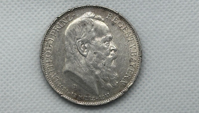 German States Bavaria 1911-D Silver 3 Marks 90th Birthday of Prince Luitpold