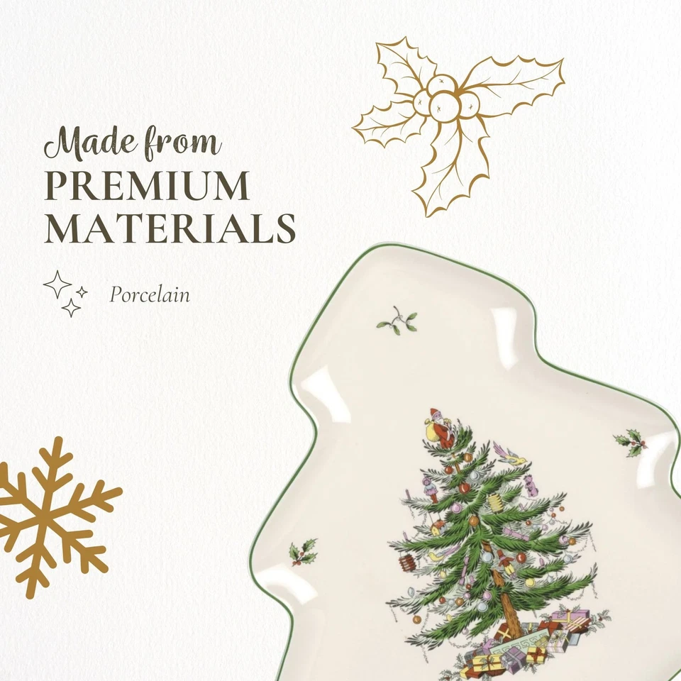 Christmas Tree Holiday Platter - 14-Inch Tree-Shaped Serving Plate, Fine Porc... - Image 4 of 4