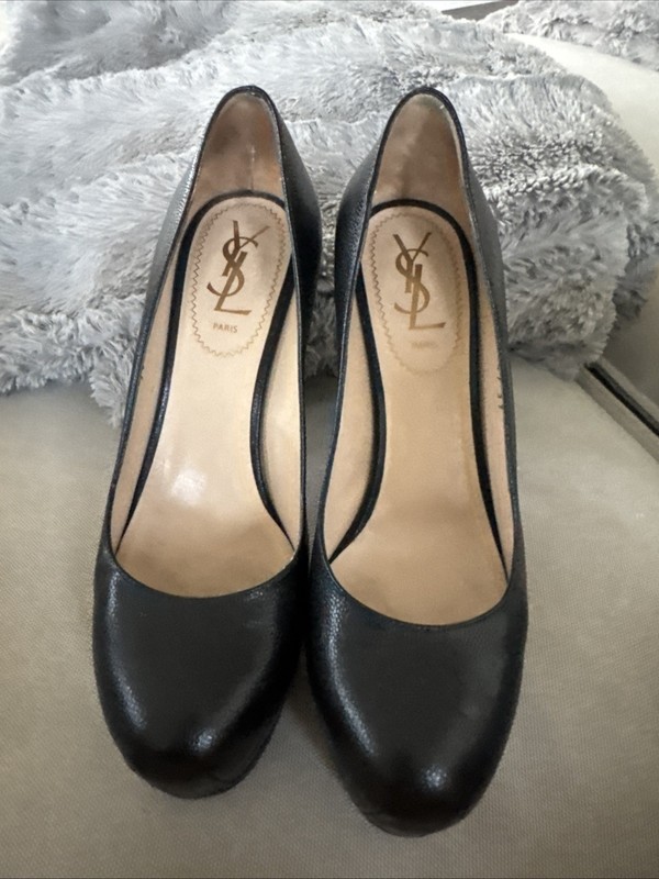St Laurent YSL black high Tribute 105 Sandal 37. With Box $795 New