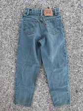 Vintage 90s Levi s 560 Slim Green Denim Youth size 12 Made USA Orange Tab