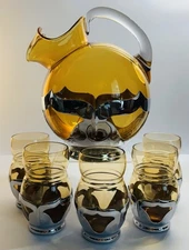 Farber Bros Chrome & Glass Pitcher Set w/ 5 Glasses – Pat. 1932 – Art Deco