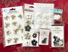 LOT #874 -  BLACK & WHITE FLOWERS BUTTERFLIES BRADS & DOODLEBUG EYELETS