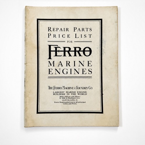 Antique c1909 Ferro Marine Engines Repair Parts Price List Catalog Cleveland OH