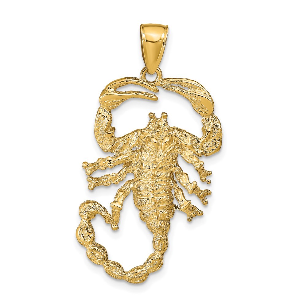 10k Yellow Gold Solid Polished Open-Backed Scorpion Pendant L-1.54 Inch 4.29gm