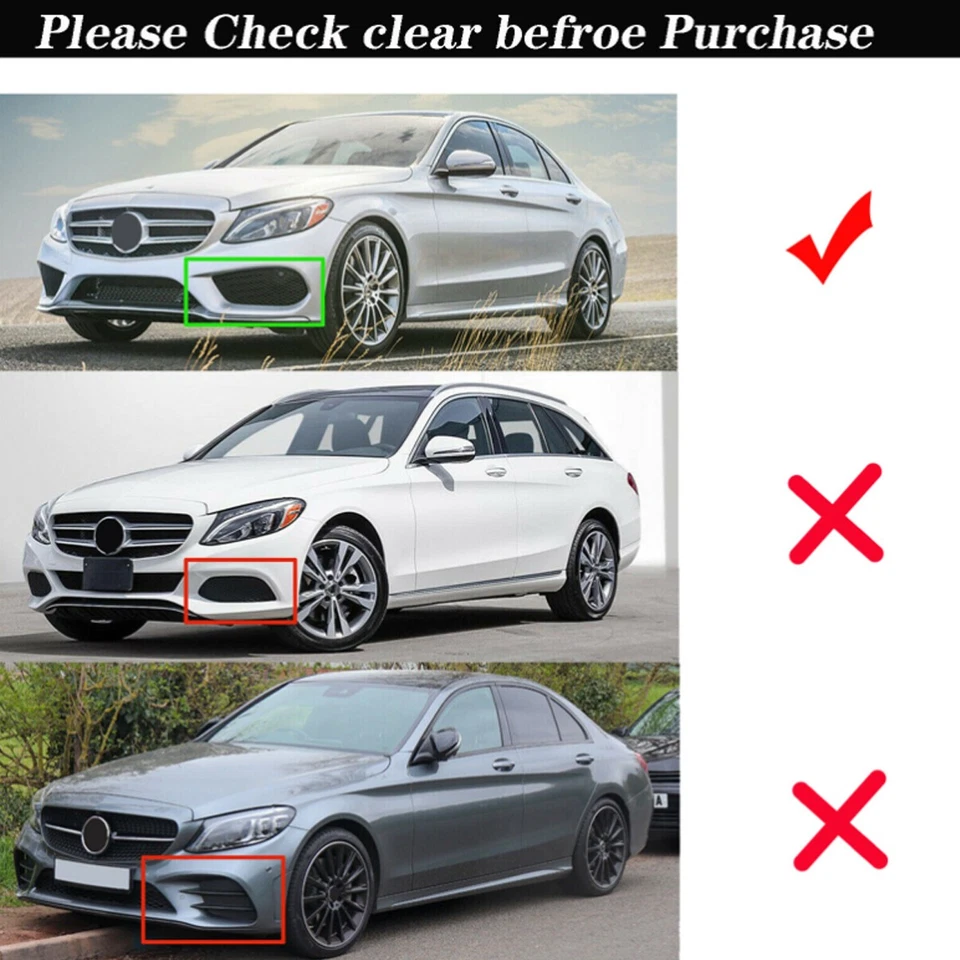 For Mercedes Benz W205 C250 C300 2015-2018 4X Front Fog Light Grille Mesh Cover Foto 2 de 4