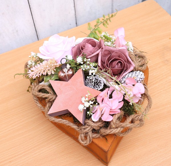 Grabgesteck Grabschmuck In Herz Schale Friedhof Kirchhof Gesteck Deko Rosa Rost-image