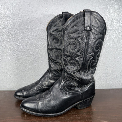 Vintage ACME Mens 8.5 D Black Leather Western Cowboy Boots 