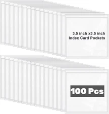 100 Pcs Self Adhesive Label Holder, Clear PVC Index Card Pockets, 3.5 x 3.5 inch