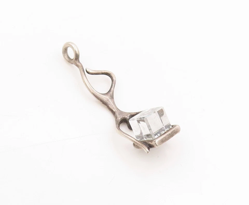 Colgante de plata de ley 925 vintage FINLANDIA modernista cubo de cristal encanto PT25257 Foto 2 de 4