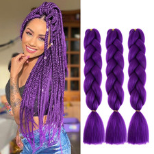 Purple Braiding Hair 24Inch 100G 3PCS, Hair for Braids High Temperature Syntheti
