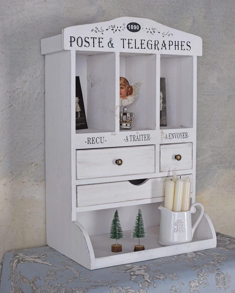 Wandschrank Shabby Chic Wandregal Weiss Briefhalter Ablage Antik Hängeschrank - Bild 4 von 4