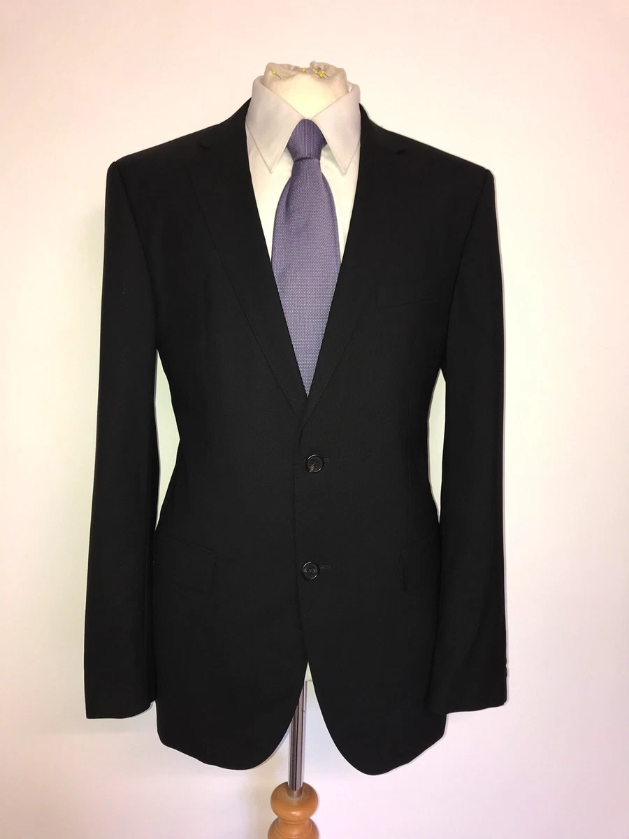 HUGO BOSS Mens Plain BLACK WOOL SUIT 40 Reg W34 L31