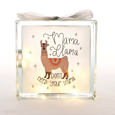 LED Glas Block - Mama Llama mit LED Geburtstag Geschenk