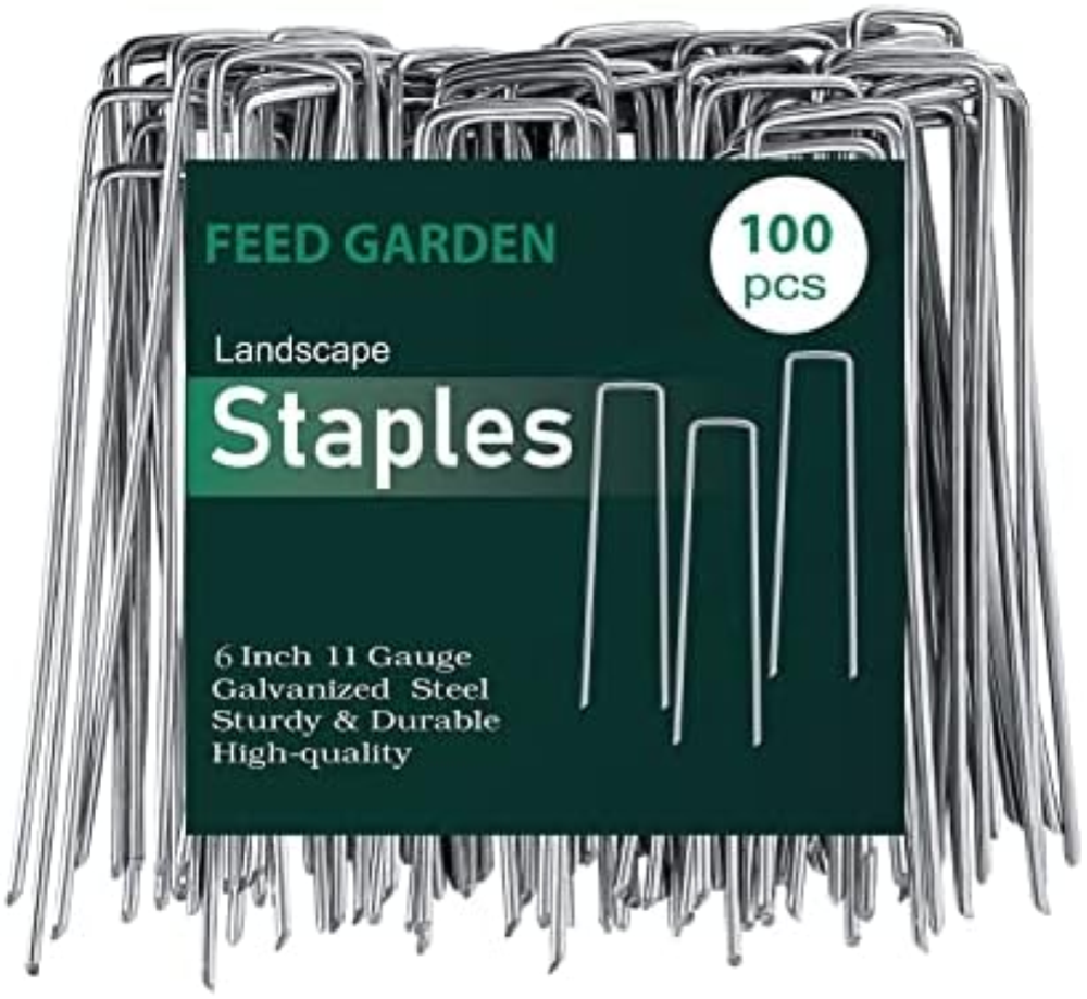 Feed Garden Galvanized 6 inch 100 Pack Landscape Staples 11 Gauge Anti-Rust Gard