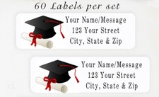 60 Personalized Return Address Labels 2/3" x 1 3/4" - Graduation Cap Diploma