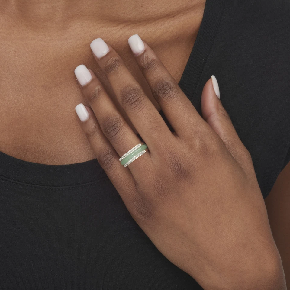 多色玉 0.925 纯银 8 件可互换戒指套装 — 第 4/4 张图片