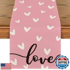 Artoid Mode Pink Love Valentine's Day Table Runner, Seasonal Kitchen Dining T
