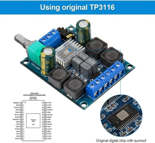 TPA3116 D2 50W+50W 50Wx2 Dual Channel DC4.5-27V Power Amplifier Board Stereo - Picture 8 of 11