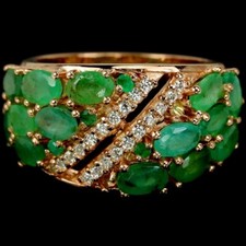 NATURAL AAA GREEN EMERALD OVAL  WHITE CZ STERLING 925 SILVER RING SIZE 7.25