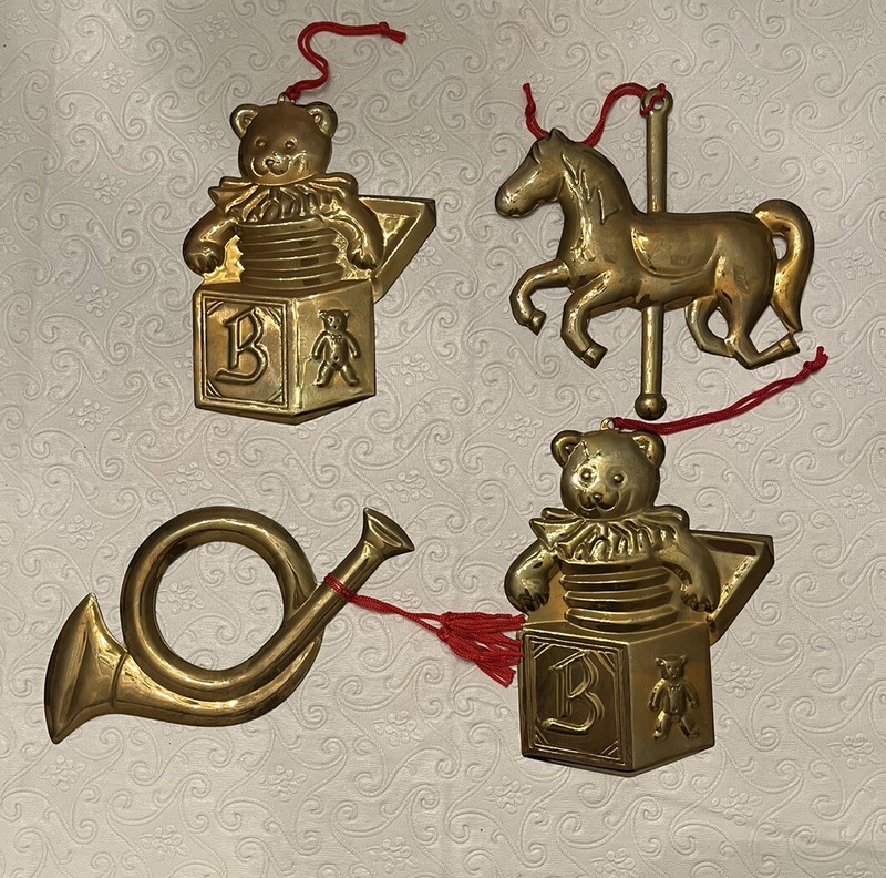 Vintage Department 56 Lot Of 4 Brass Christmas Ornaments