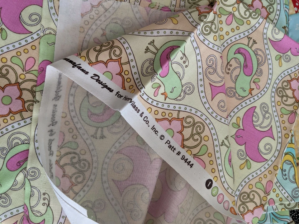 Polka Perch by Jessica Goldman-, birds with ogee, pink, yellow, orange, 25" x44" - Image 3 of 4