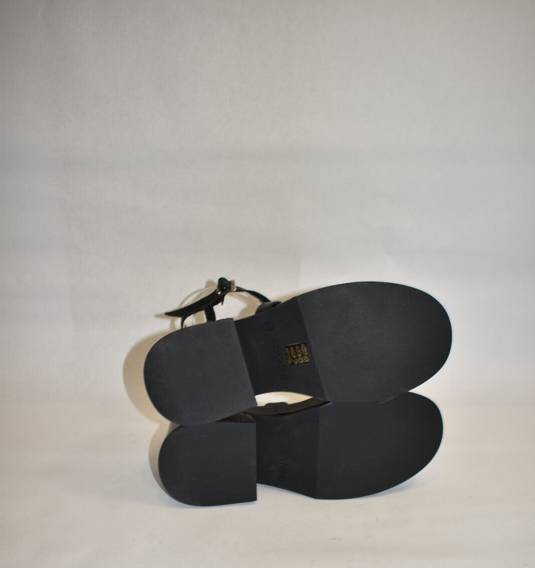 New! GANNI Leather Creepers Grid Sandal Black Size 42 EU 12