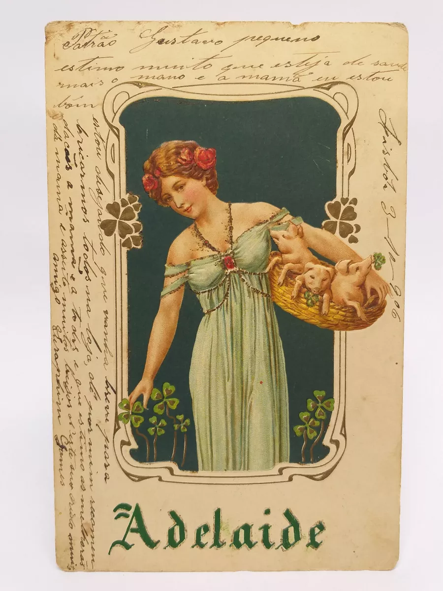 GREAT Antique Old ART NOUVEAU EMBOSSED POSTCARD / ADELAIDE LADY w