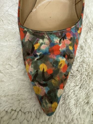 Manolo Blahnik Blue Orange Floral Print Silk Pointy High Heel Pumps Size 40 - Picture 3 of 11