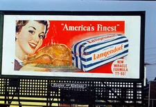 1951  35mm Slide~KODACHROME RED B LANGENDORF BREAD "AMERICAS FINEST"  BILLBOARD
