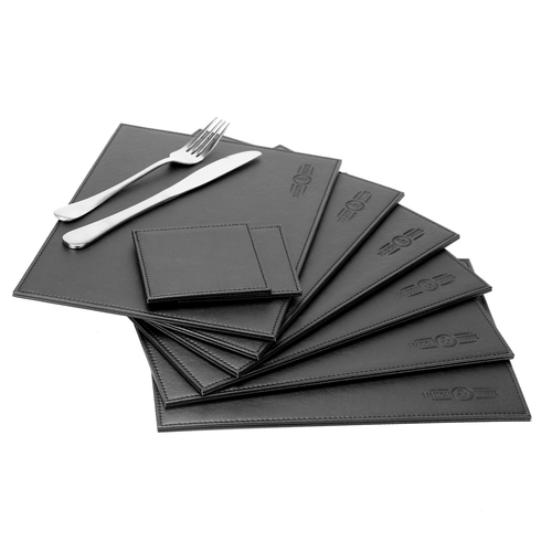 Placemats Coasters 12 Piece Set Faux Leather Table Dining Black Place