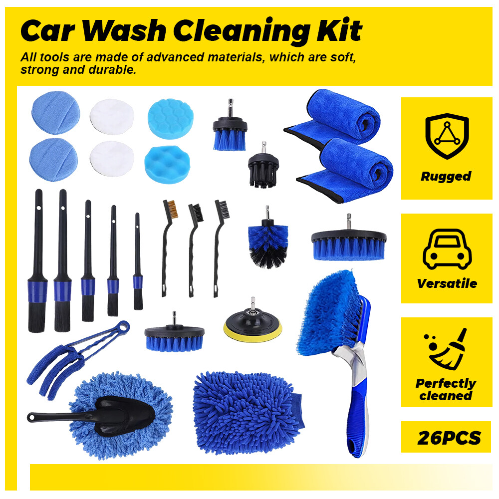 26Pcs Car Detailing Brush Tools Kit Vehicle Auto Engine Wheel Washing Cleaning