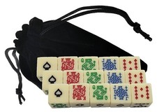  15 Poker Dice Ivory Base Tone Bright Multi Color Symbols  Black Storage Pouch