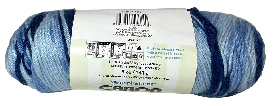 Yarnspirations Caron Simply Soft Yarn Skein “Saturday Blue Jeans Ombre 5 Oz NEW - Image 2 of 2