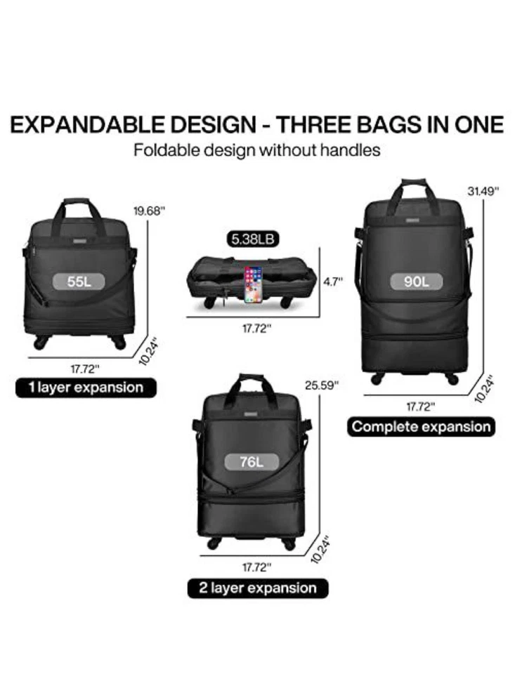 Hanke Expandable Foldable Luggage Bag Suitcase Small, Black Upgrade Version - Image 2 of 3
