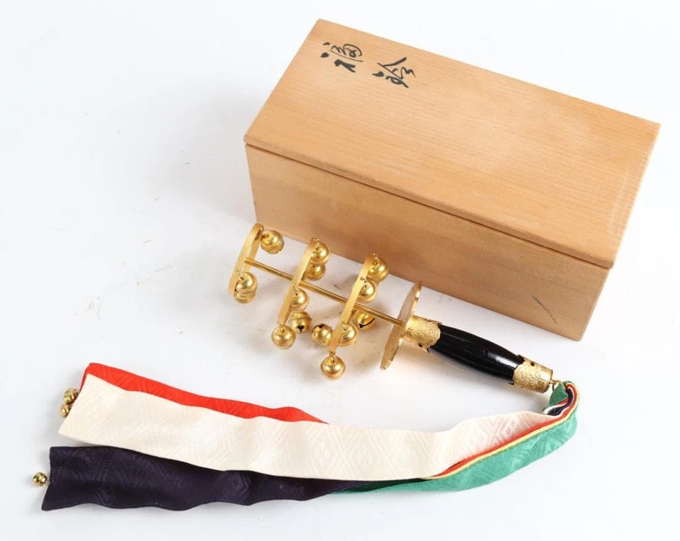 Toyoizumi Fukurei Kagura Suzu Shrine Bell Wand Miko Ritual Bell w/Wood Box Japan - Image 1 of 4