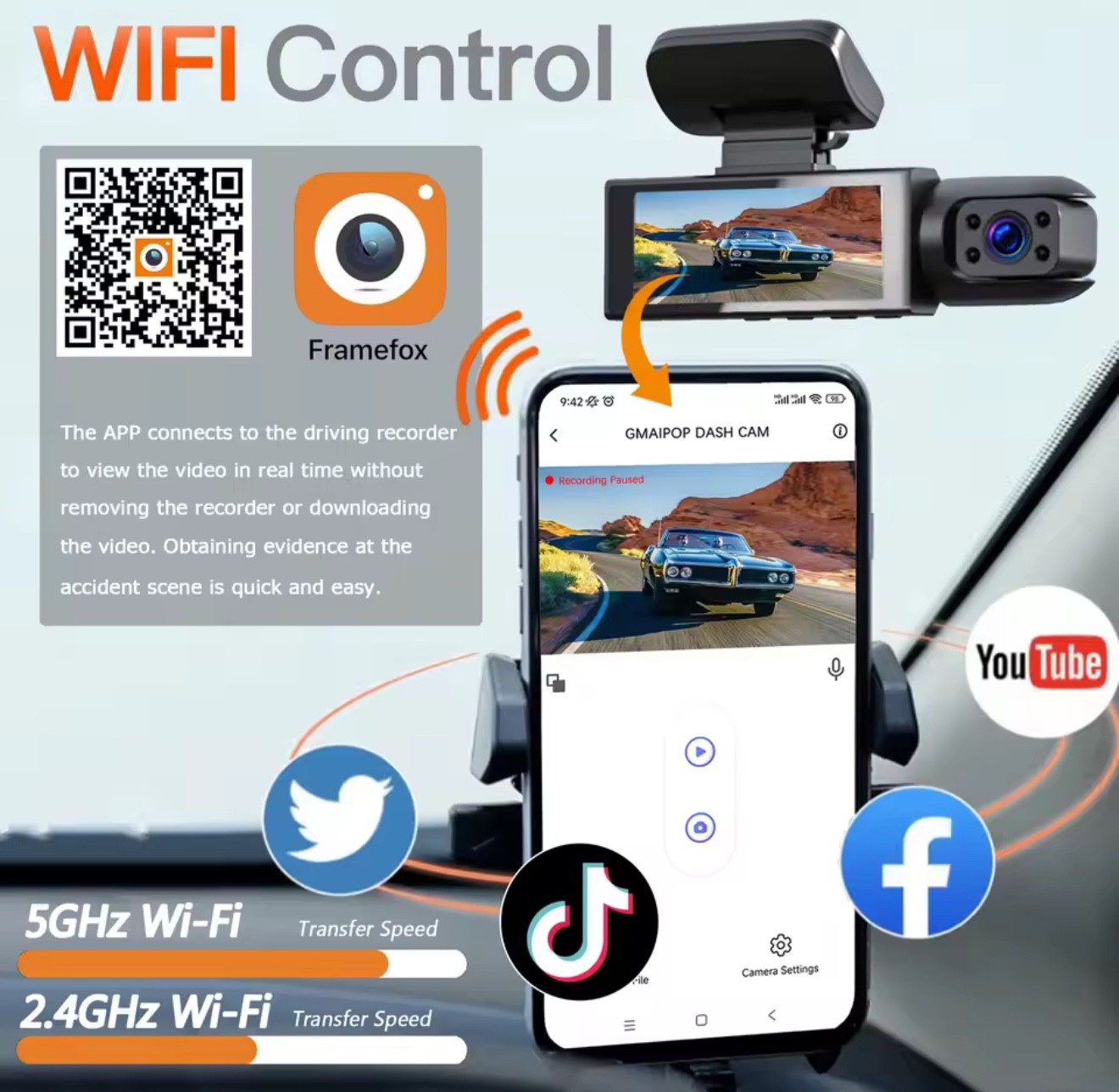 REDTIGER Dash Camera 4K Front and Rear Dash Cam Built-In WiFi & GPS, App control